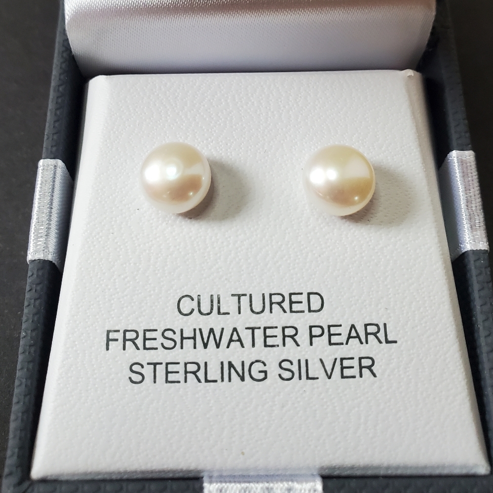 Sterling Silver 925 Cultured Pearl Stud Earrings